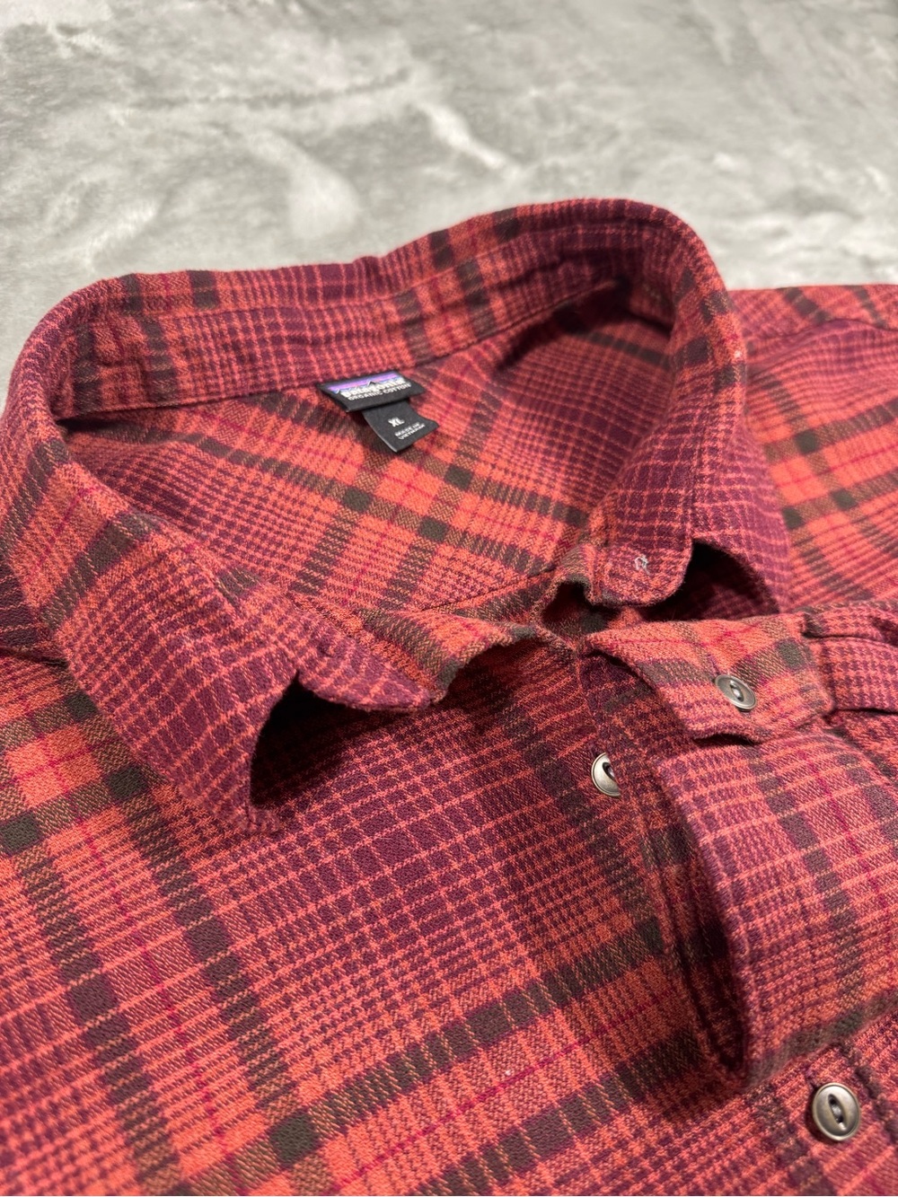 PATAGONIA Womens XL Orange Plaid Organic Cotton Midweight Fjord Flannel Shirt
